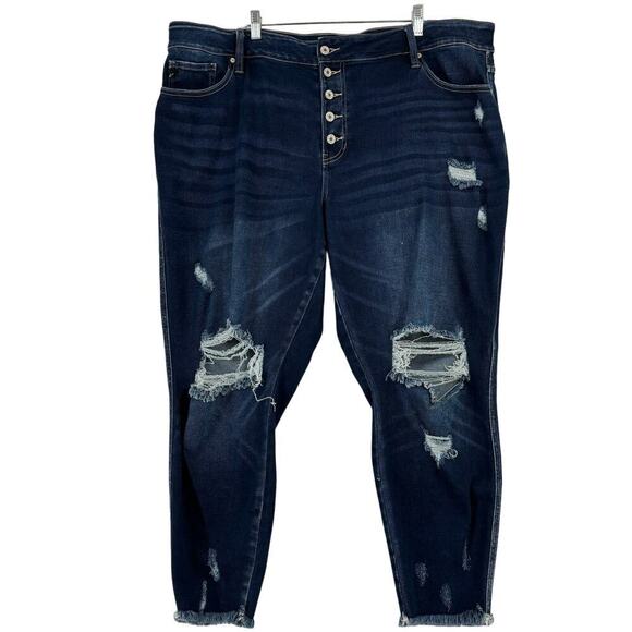 KanCan Skinny Jeans Size 22 Button Fly Curvy High Rise Frayed Hem Stretch Denim - Picture 1 of 11